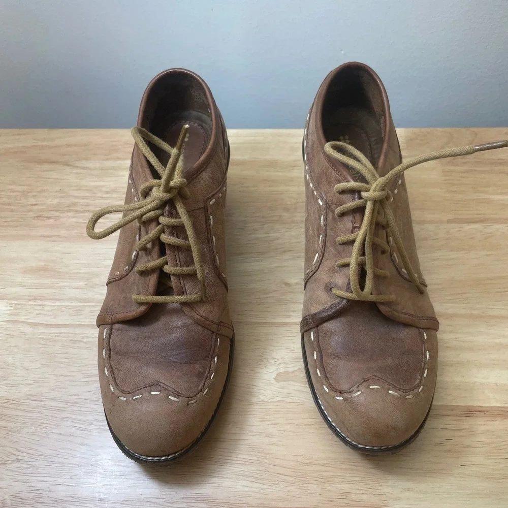 Naturalizer Dolan Wedge Lace Up‎ Oxford Shoes Brown Leather Women Size 7.5